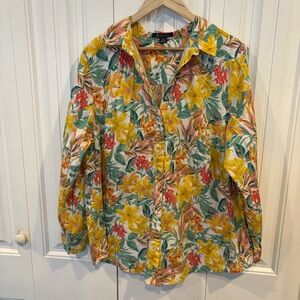 Roamans Yellow Floral‎ Button Down Shirt Size 22W